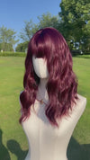 WINE RED WAVY CURLY WIG