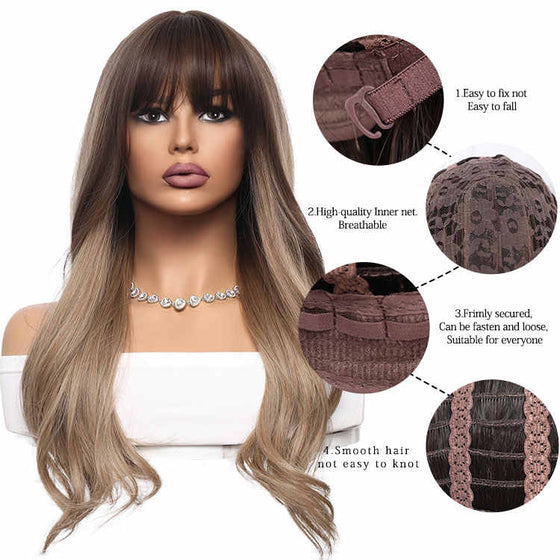 STRAIGHT LONG ASH BLONDE WIG WITH BANGS