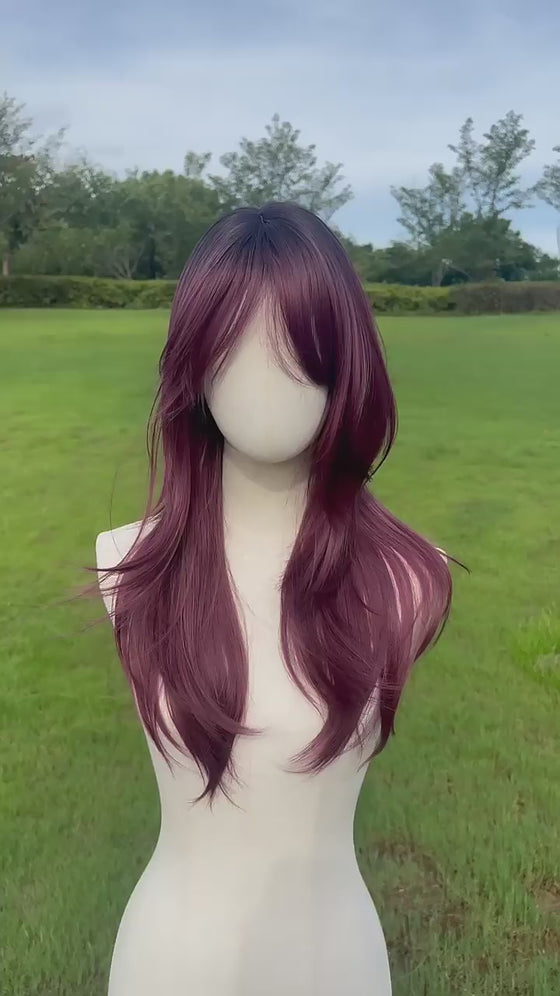 BURGUNDY WIG WITH SIDE BANGS